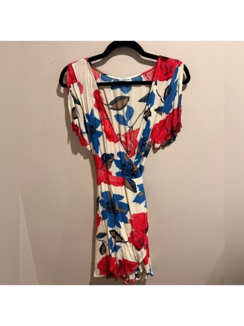 Mini Floral Wrap Dress in Red and Blue